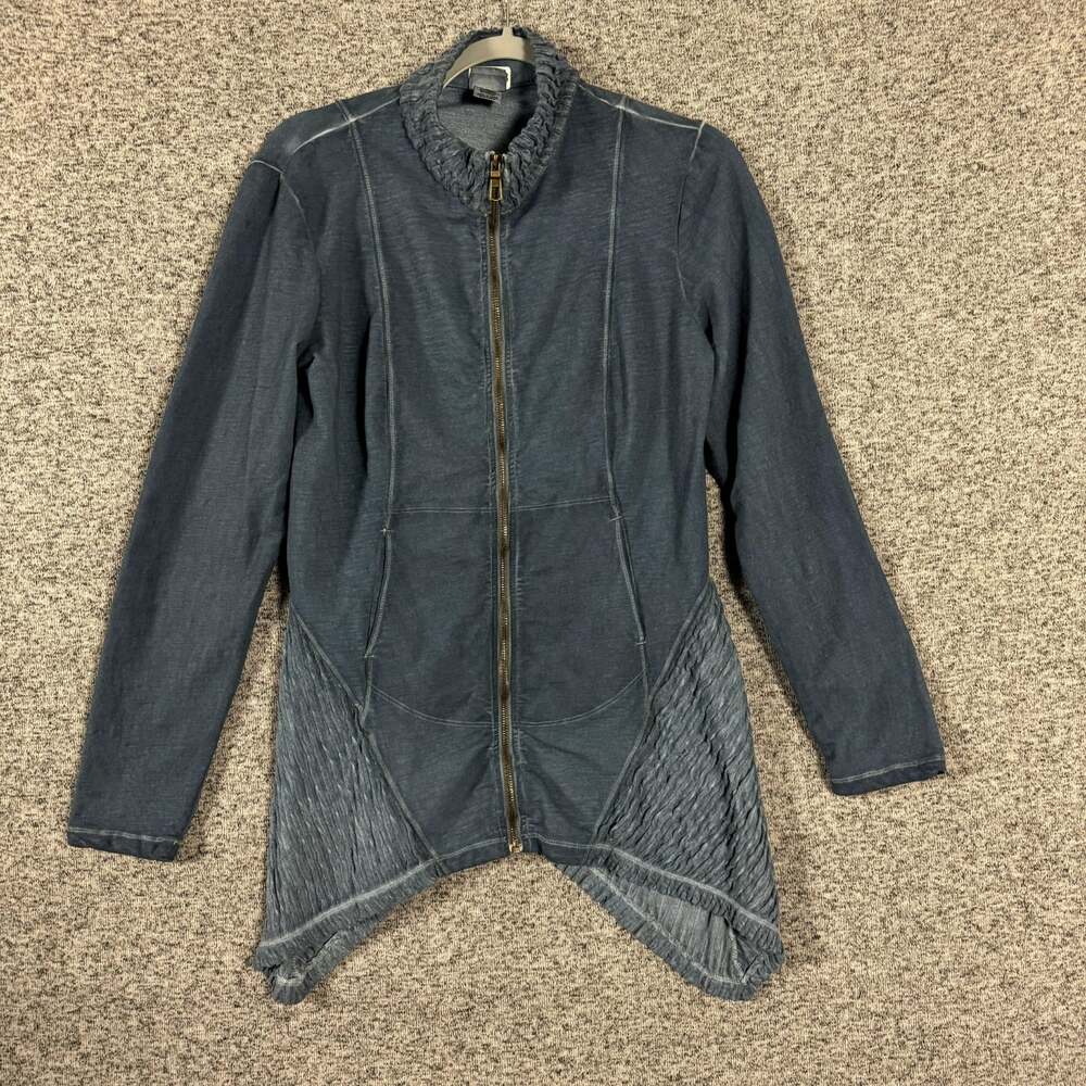 XCVI Women’s Size Medium Dusty Blue Long Sleeve Full Zip Lagenlook Jaket